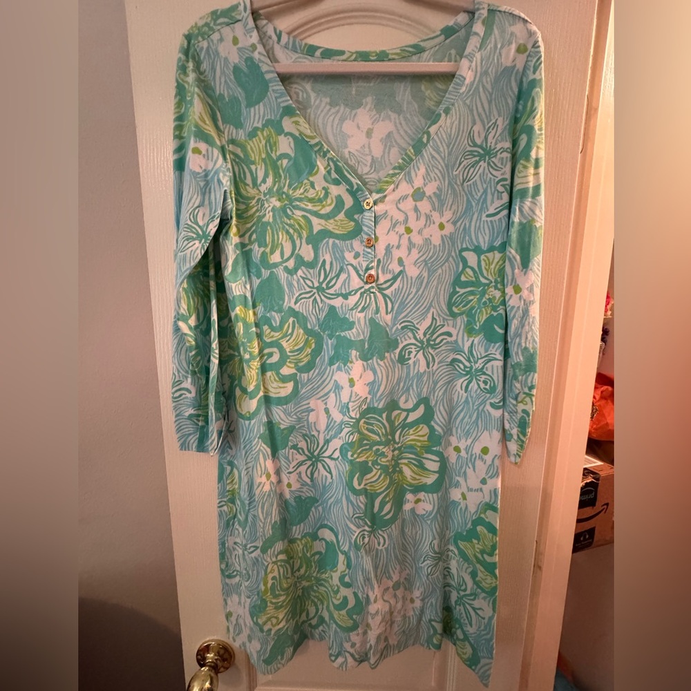 Lilly Pulitzer Green and Blue Floral Midi Dress